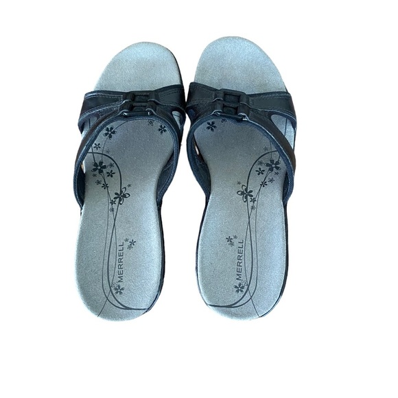 MERRELL Slide Sandals Dewberry Black Wedge Leather Women's Size 7 - Picture 7 of 10